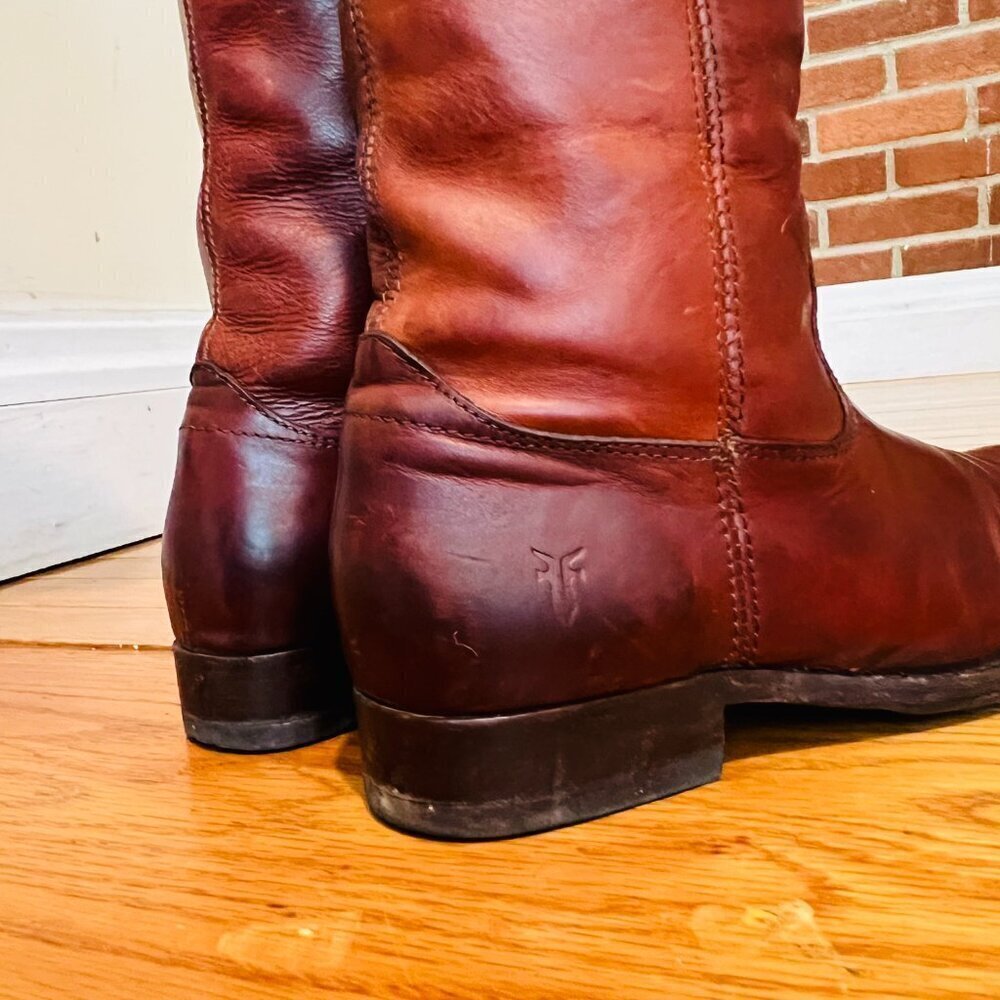 Frye Melissa Button Western Equestrian Mahogany Cognac Redwood 16" Tall - Picture 16 of 16